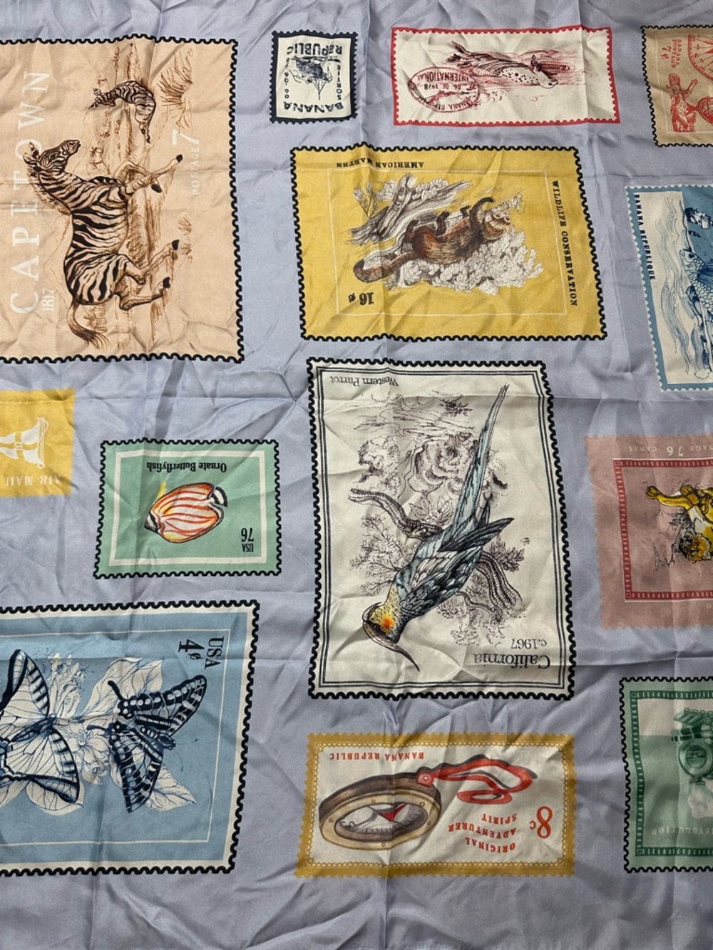 Banana Republic Stamp-Print Silk Scarf in Light Blue